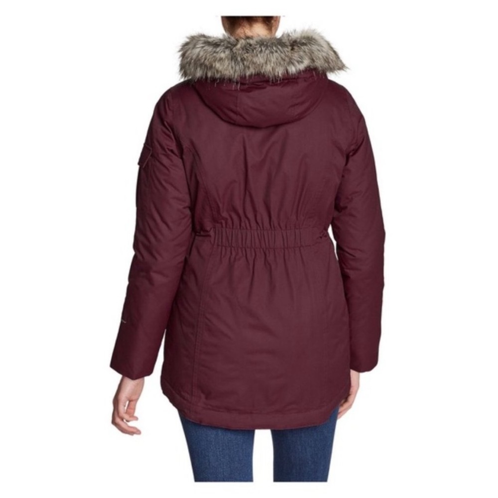 EDDIE BAUER Superior III Down Parka with Faux Fur Hood Dark Berry Small - Picture 4 of 10